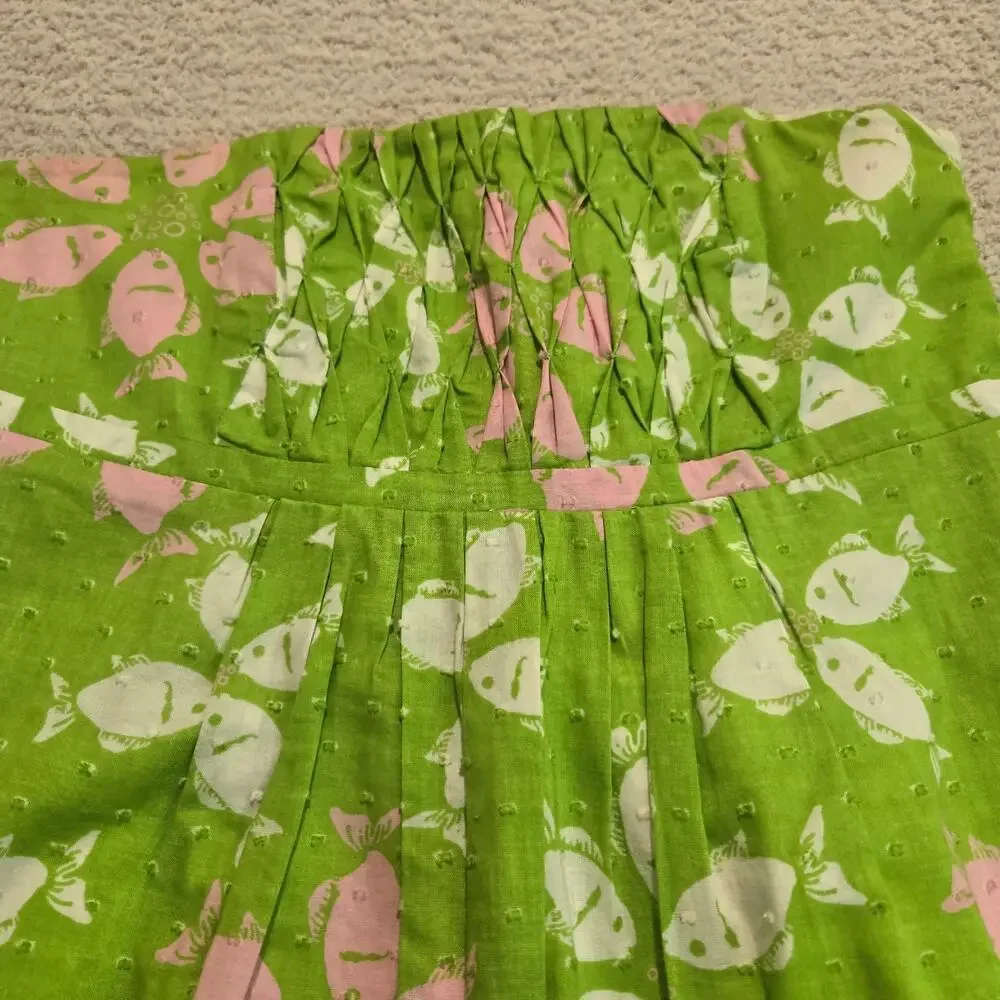 Lilly Pulitzer Strapless Pink and Green Fish Print Dress Size 0 Beachy Vacation - Picture 2 of 14